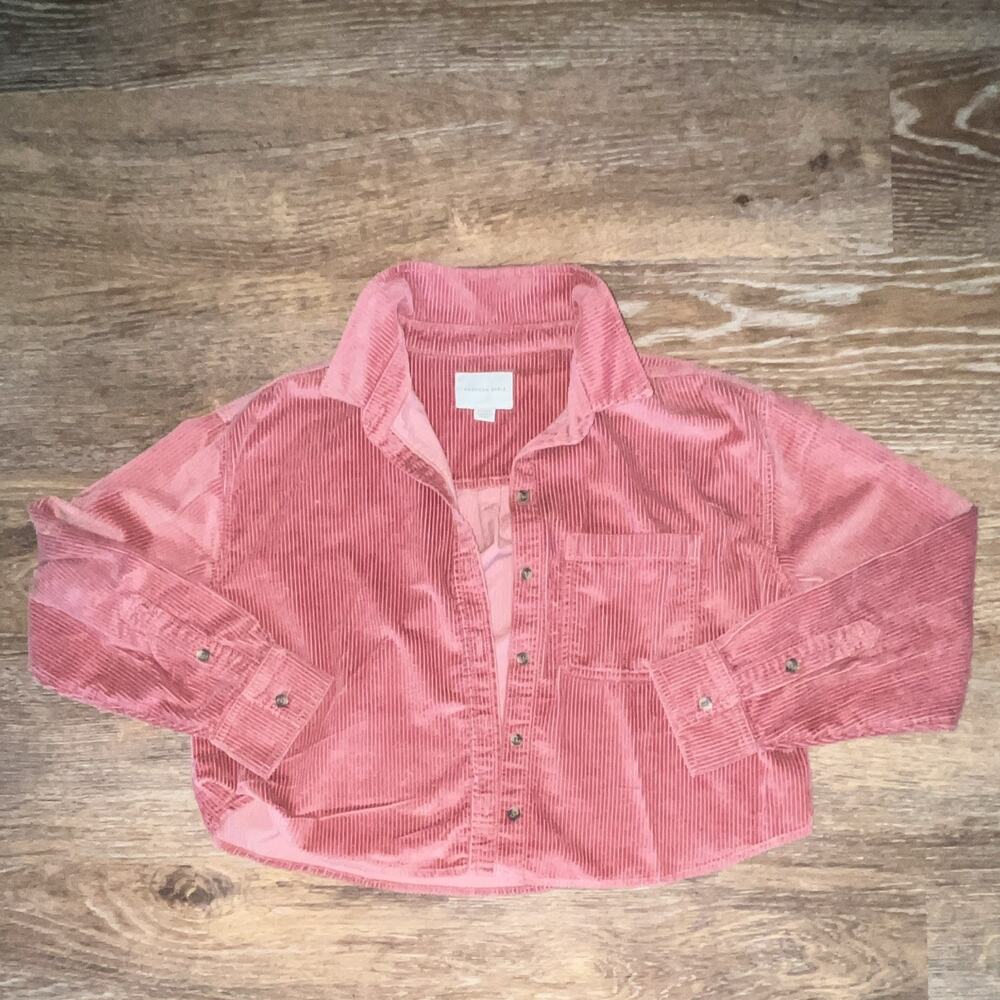 American Eagle Womens Pink Solid Corduroy Collared Button-Up Long Sleeve XS